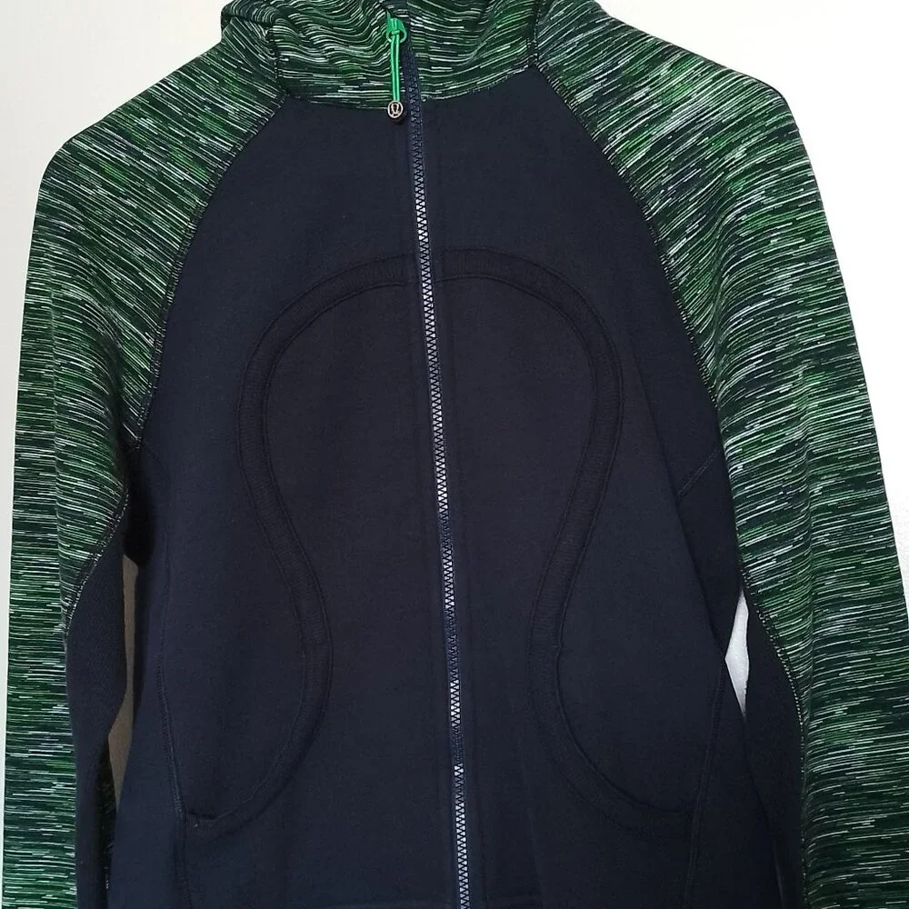 Lululemon Women's Scuba Hoodie Jacket, Vintage Y2K, Navy/Green, Size 12 - Picture 3 of 12